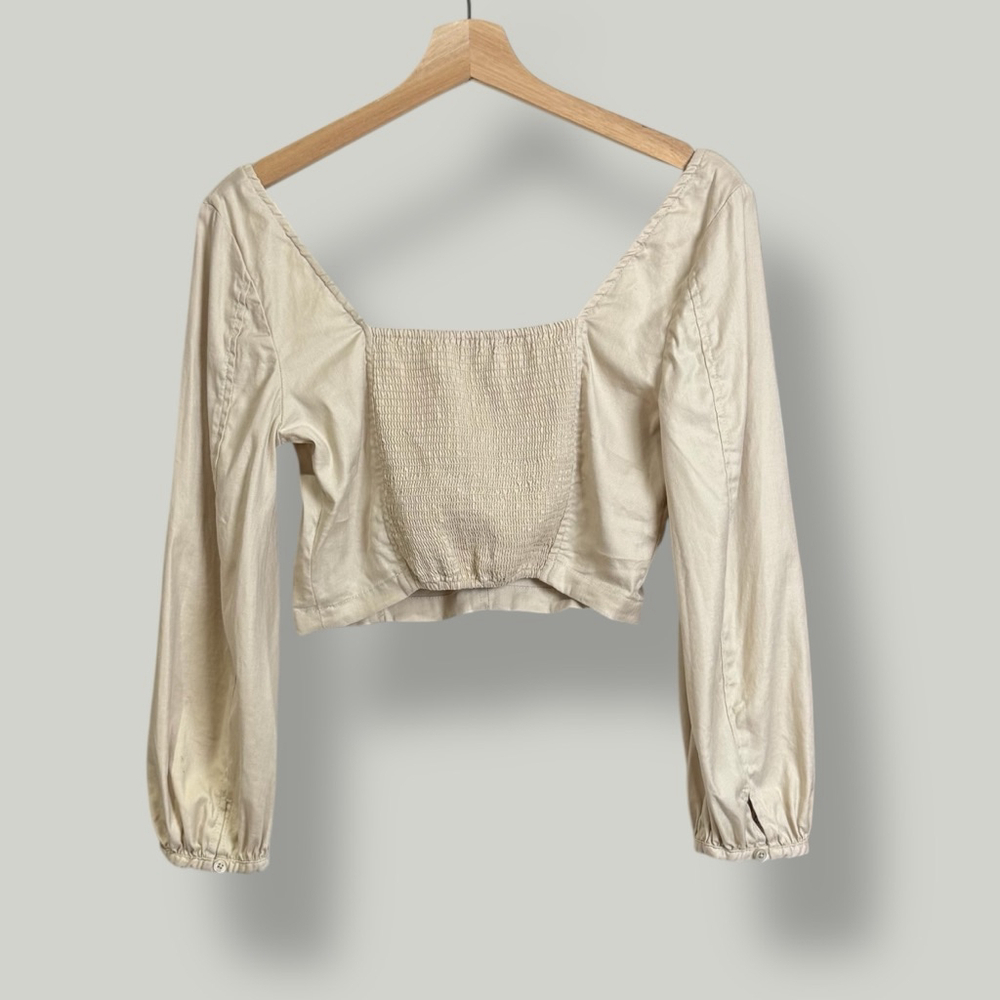 ARITZIA BABATON Blouse Women Size Small Beige Hadwyn Top Longsleeves Linen Blend - Picture 10 of 16